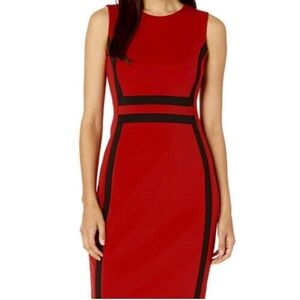 Calvin Klein Red and Black Scuba Sheath Midi Dress